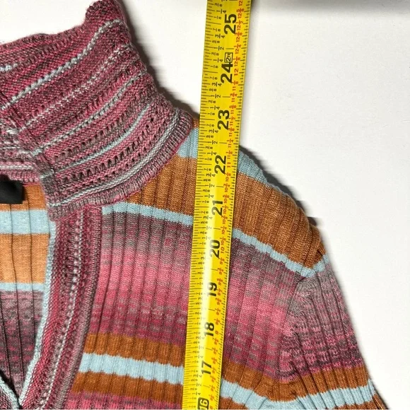 WHBM Spacedye Colorful Striped Knit Henley Top Large - Picture 8 of 9